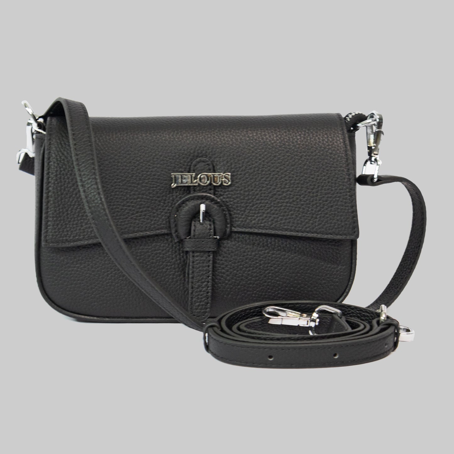 JELOUS  black Arden cowhide leather shoulder bag with two detachable straps, inner pocket, zipper & magnetic closure