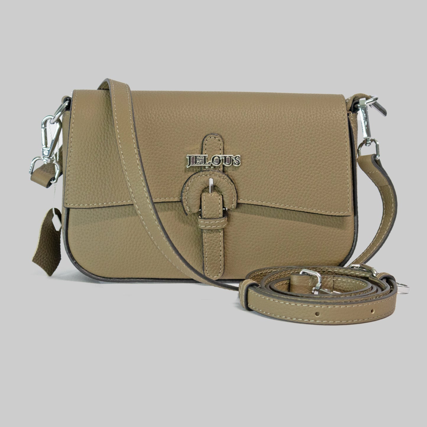 JELOUS brown Arden cowhide leather shoulder bag with two detachable straps, inner pocket, zipper & magnetic closure