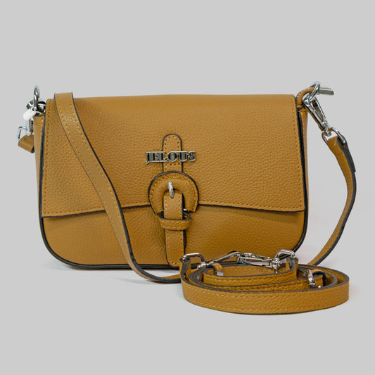 JELOUS bronze Arden cowhide leather shoulder bag with two detachable straps, inner pocket, zipper & magnetic closure