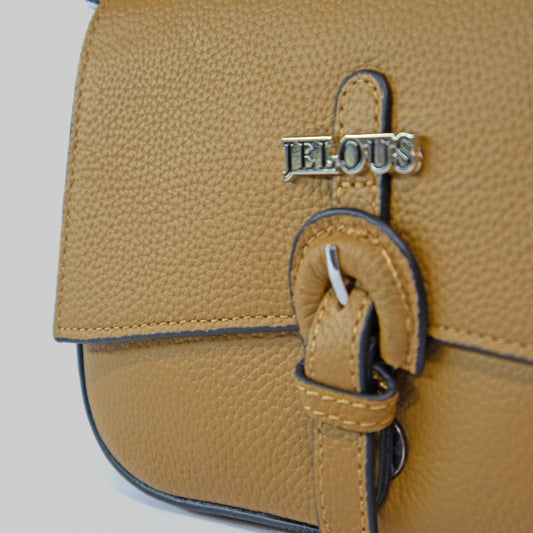 JELOUS bronze Arden cowhide leather shoulder bag with two detachable straps, inner pocket, zipper & magnetic closure