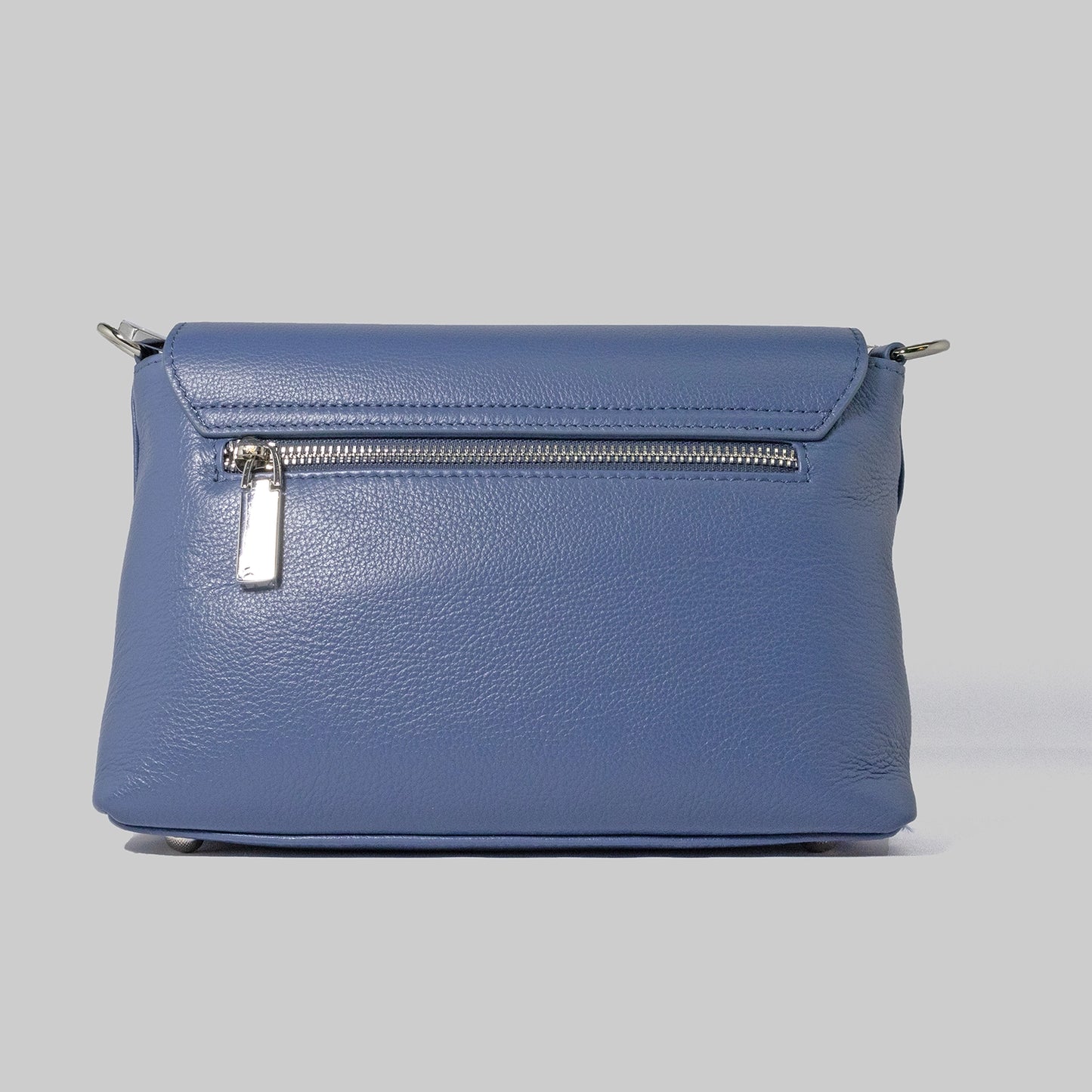 JELOUS Cortese luxury leather handbag in blue with silver turn-lock closure and detachable strap.