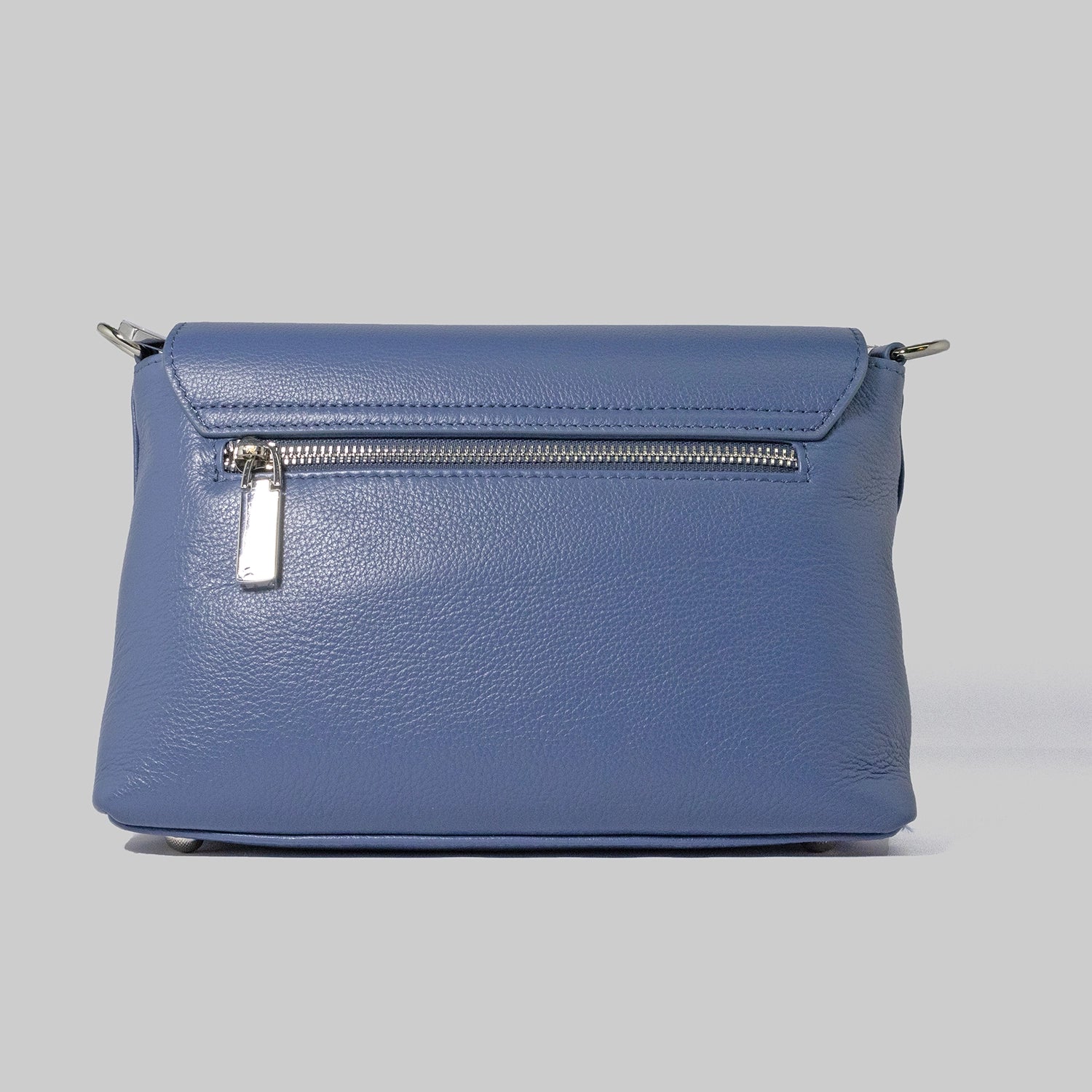 JELOUS Cortese luxury leather handbag in blue with silver turn-lock closure and detachable strap.