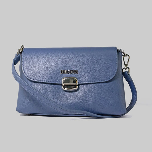 JELOUS Cortese luxury leather handbag in blue with silver turn-lock closure and detachable strap.