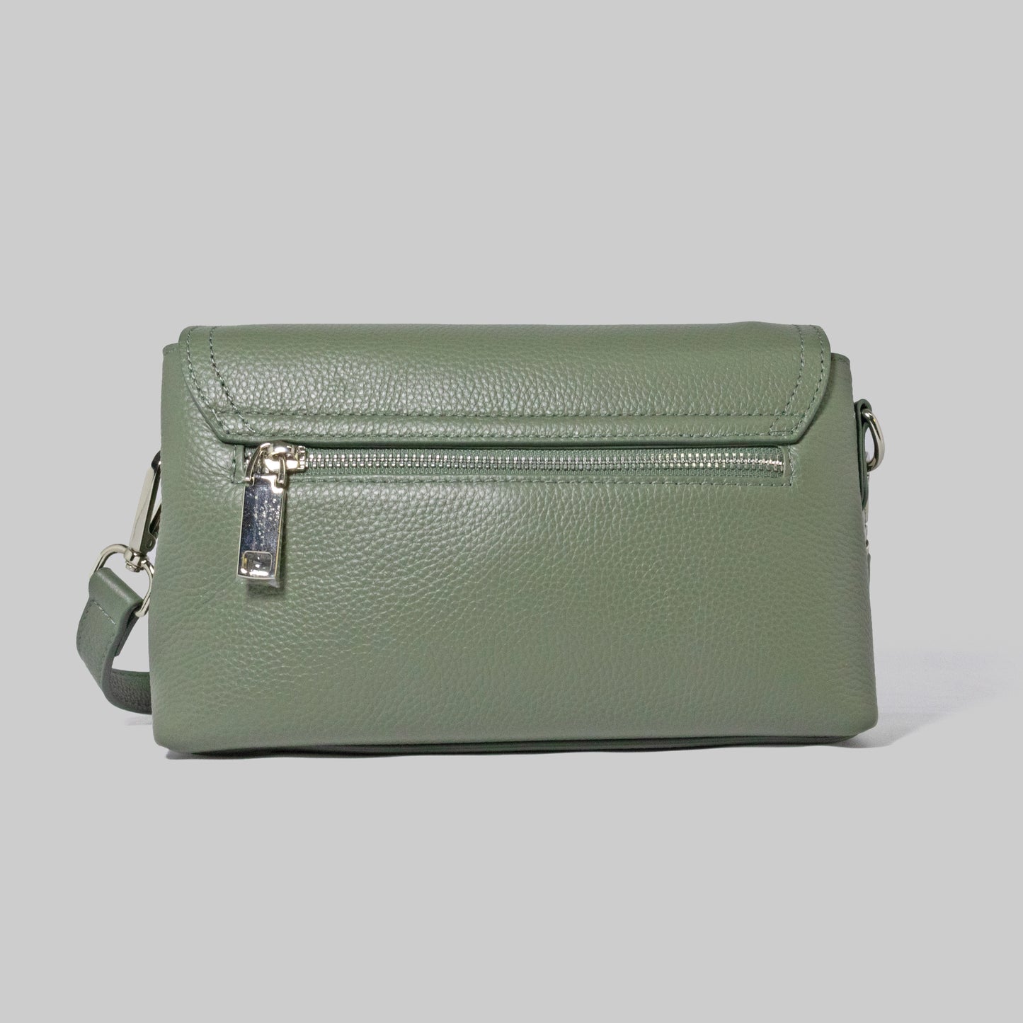JELOUS green Valmere genuine leather shoulder bag with two compartments, zipper, and turn-lock closure