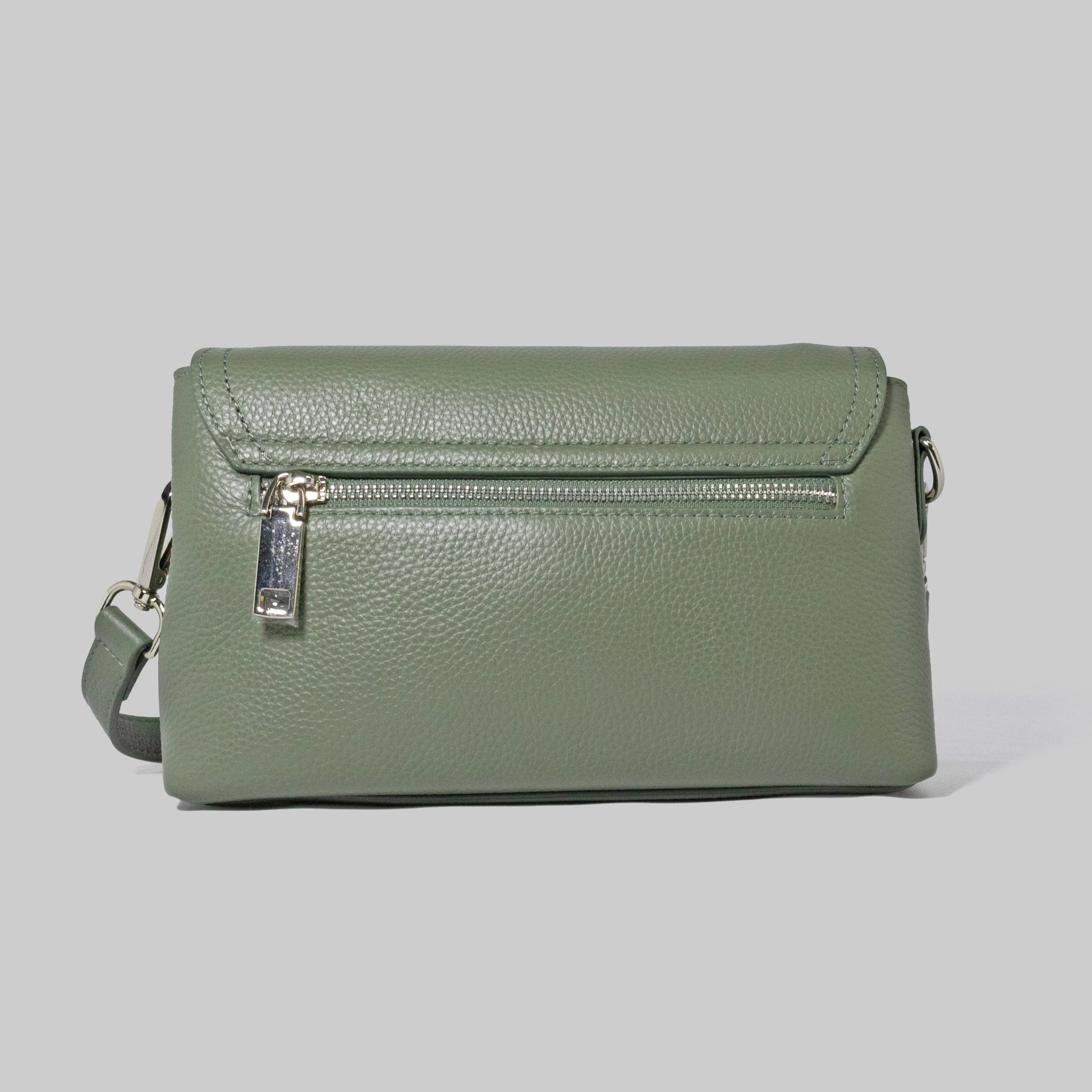 JELOUS green Valmere genuine leather shoulder bag with two compartments, zipper, and turn-lock closure