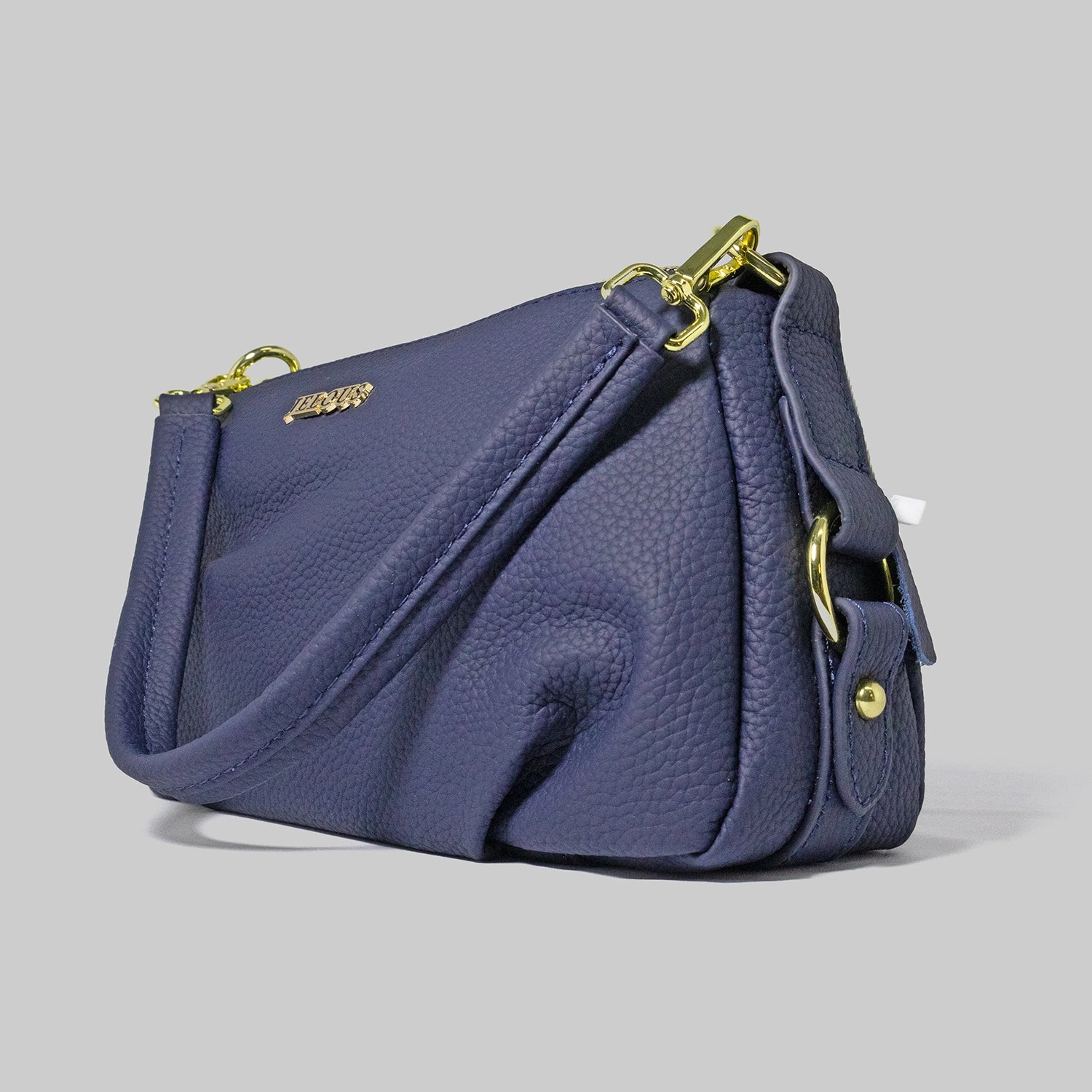 JELOUS Vittoria luxury leather shoulder bag in blue with dual zipper compartments and adjustable strap – genuine cowhide handbag for women.