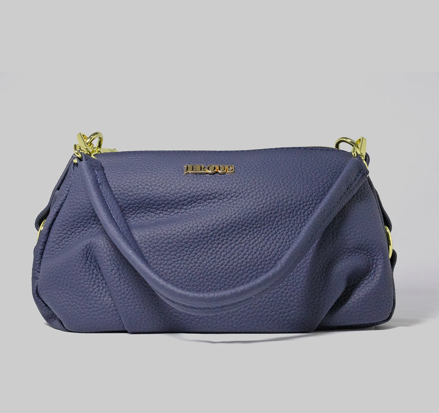 JELOUS Vittoria luxury leather shoulder bag in blue with dual zipper compartments and adjustable strap – genuine cowhide handbag for women.