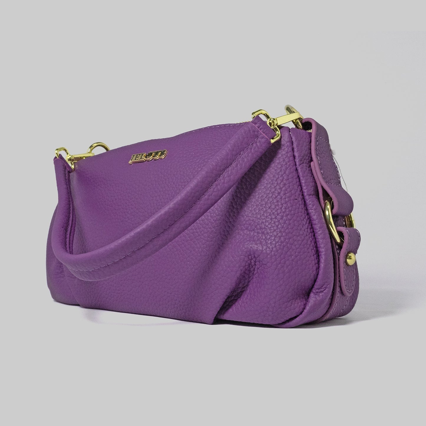 JELOUS Vittoria luxury leather shoulder bag in purple with dual zipper compartments and adjustable strap – genuine cowhide handbag for women.