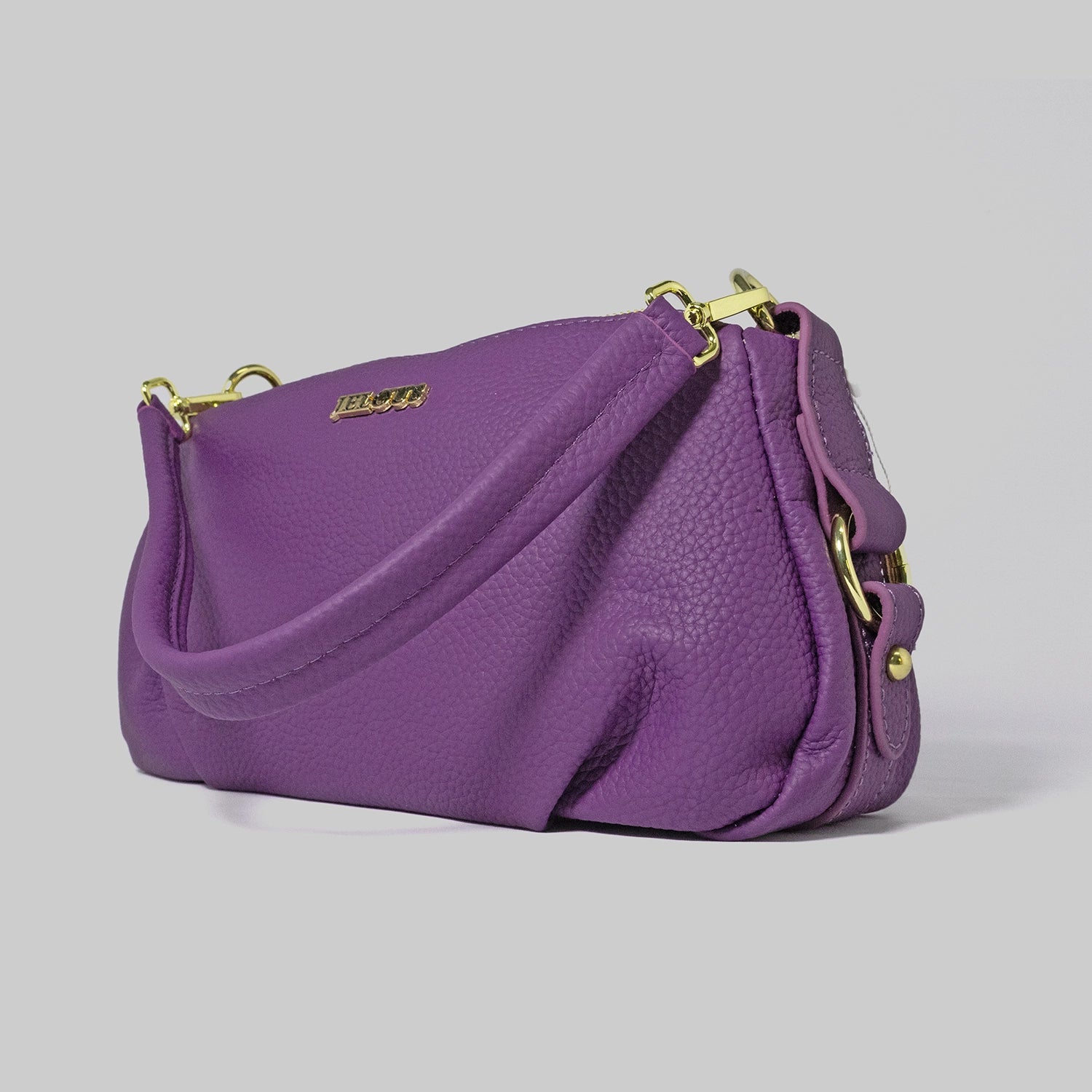 JELOUS Vittoria luxury leather shoulder bag in purple with dual zipper compartments and adjustable strap – genuine cowhide handbag for women.
