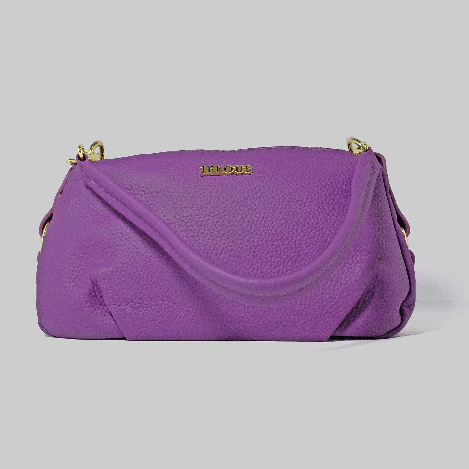 JELOUS Vittoria luxury leather shoulder bag in purple with dual zipper compartments and adjustable strap – genuine cowhide handbag for women.