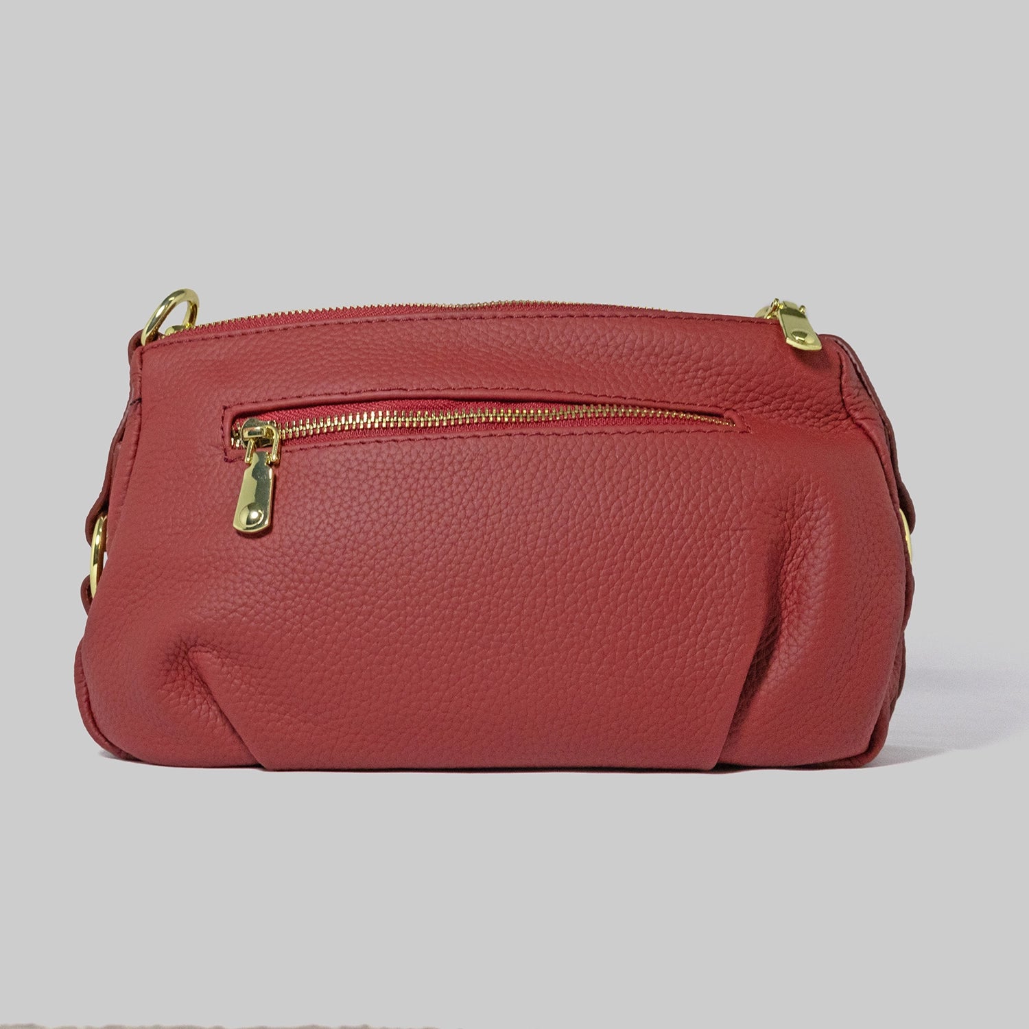 JELOUS Vittoria luxury leather shoulder bag in red with dual zipper compartments and adjustable strap – genuine cowhide handbag for women.
