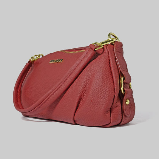 JELOUS Vittoria luxury leather shoulder bag in red with dual zipper compartments and adjustable strap – genuine cowhide handbag for women.
