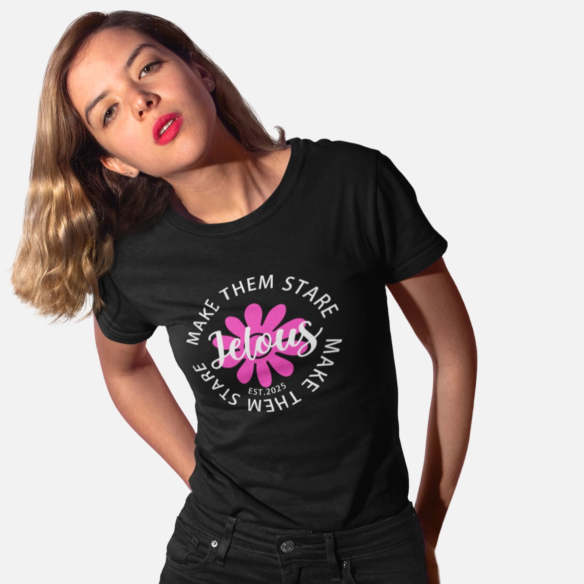 black women’s T-shirt with ‘Make Them Stare’ graphic – 100% cotton, regular fit, locally made