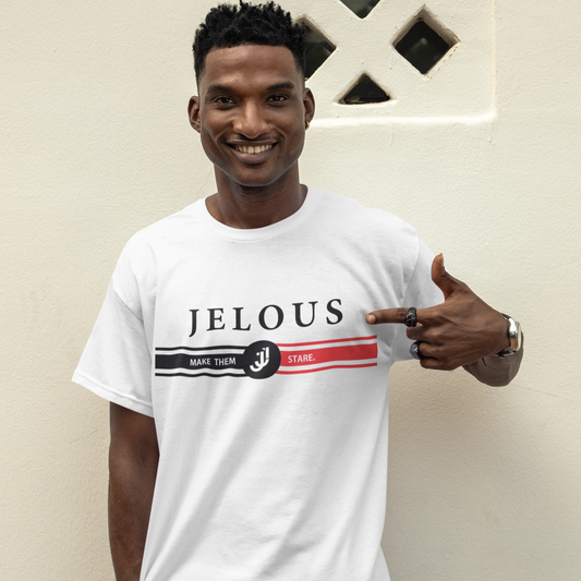 JELOUS Stripe Tee in 100% cotton with bold stripe design, available in white